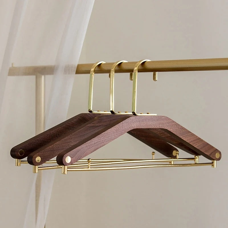 EleganceHanger – Luxe Walnut & Brass Clothes Hangers for a Stylish Wardrobe