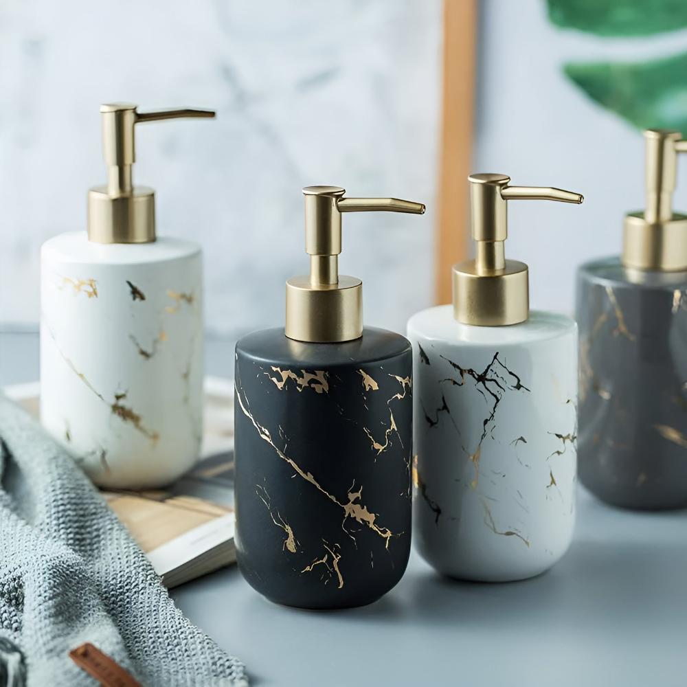Marbella Luxe Soap Dispenser – Stylish Marble Look with Golden Accents for an Elegant Interior