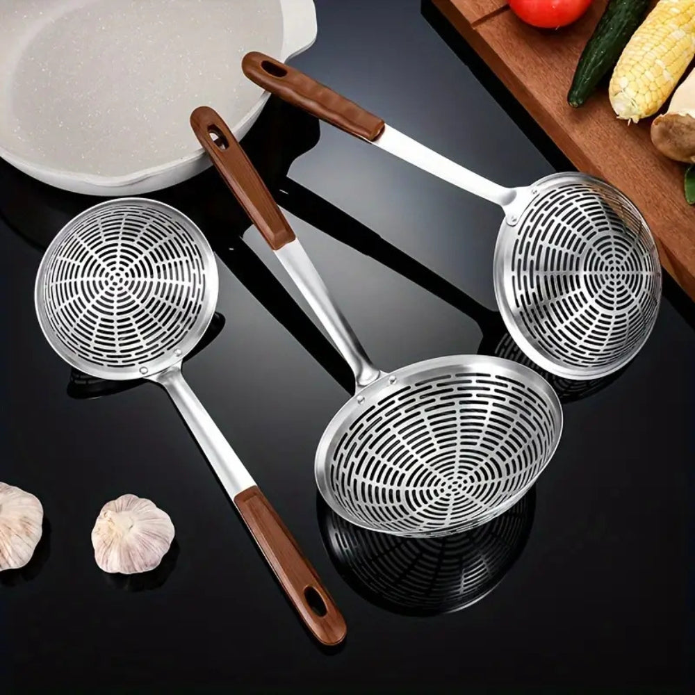 CulinaVerde Luxe Stainless Steel Wooden Skimmer – Stylish & Functional for the Modern Kitchen