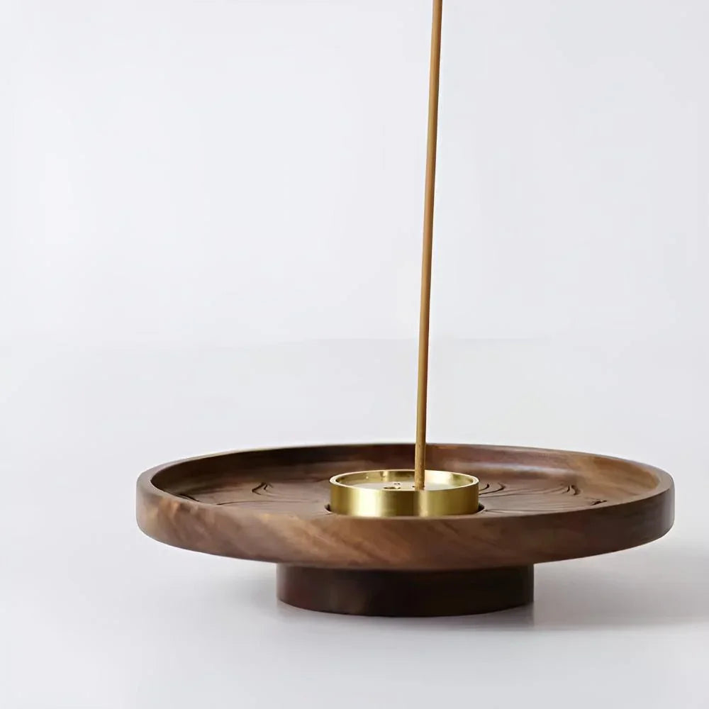 Porte-Encens en Bois avec Insert en Cuivre et Coupelle à Cendres pour Méditation