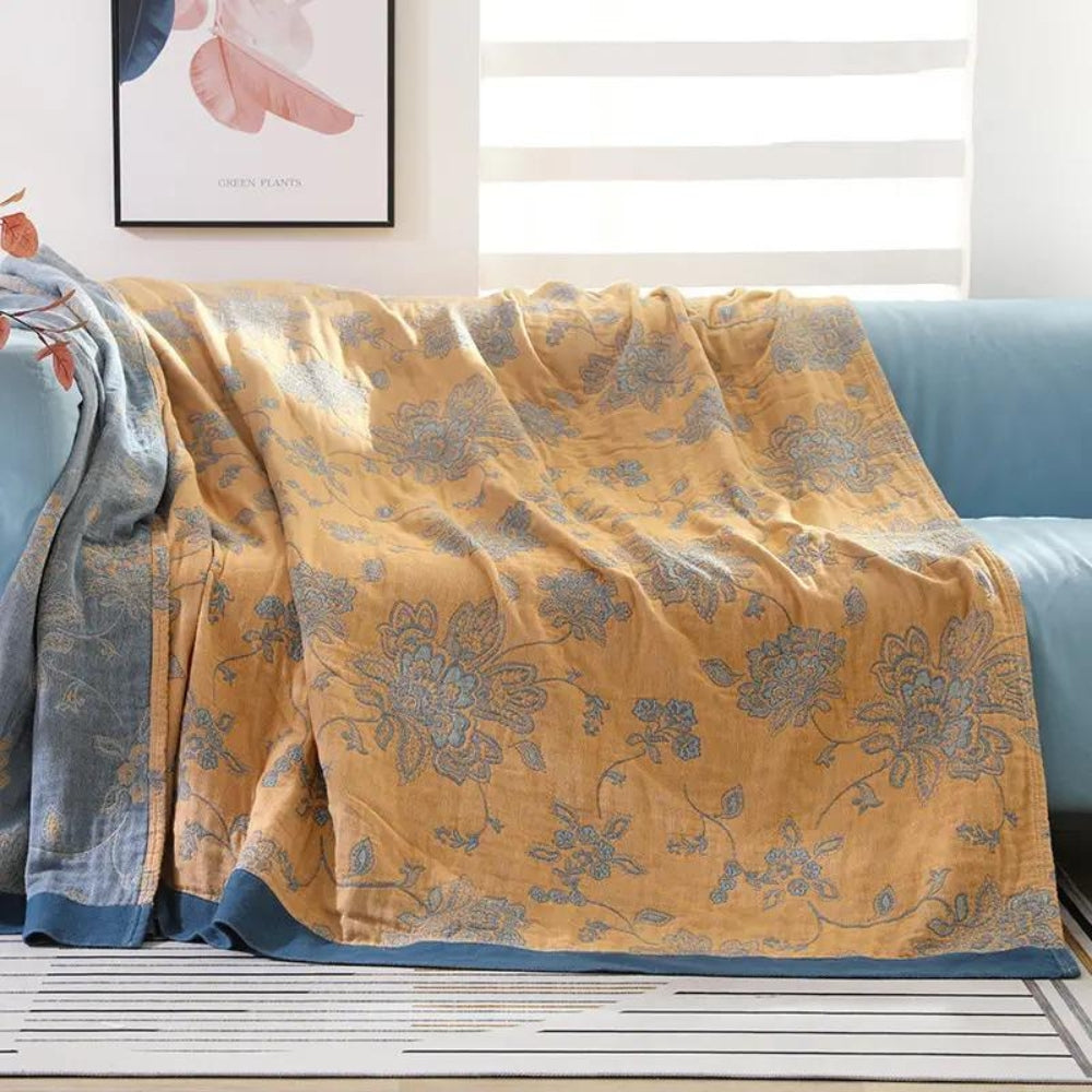 Blossom Haven – Luxe Cotton Blanket with Five-Layer Mesh Structure