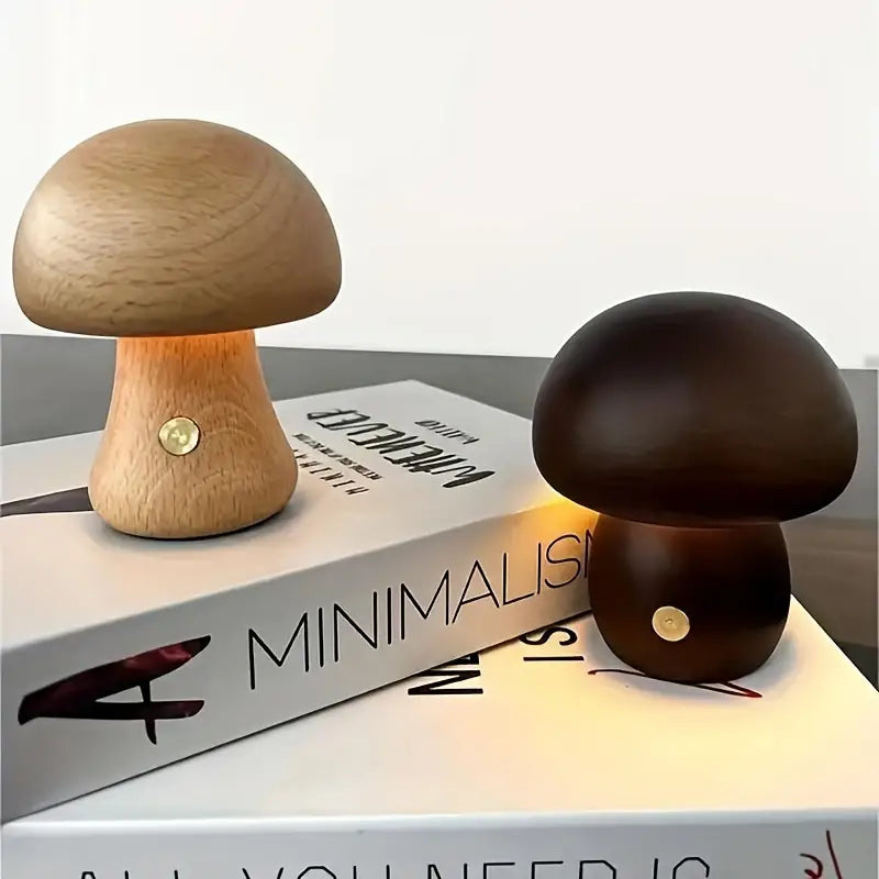 MushroomGlow – Wooden Table Lamp with Natural and Modern Design