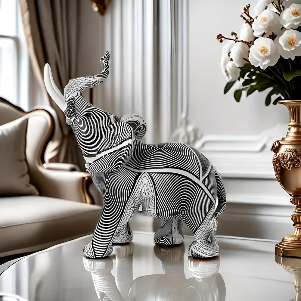 Elysian Elephant – Artistic Black and White Spiral Figurine for a Stylish Interior