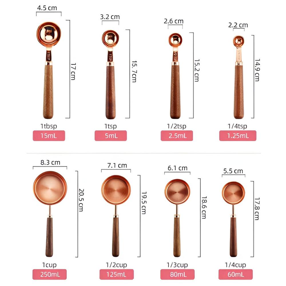 CopperLuxe – Stylish Stainless Steel Measuring Cups & Spoons with Wooden Handle