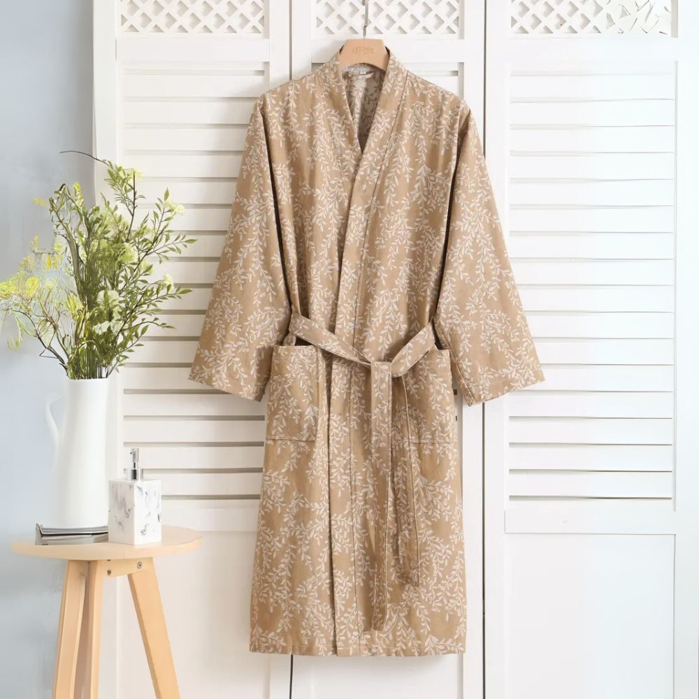 VeluSage – Verfijnde Katoenen Badjas met Jacquard Detail voor Pure Ontspanning