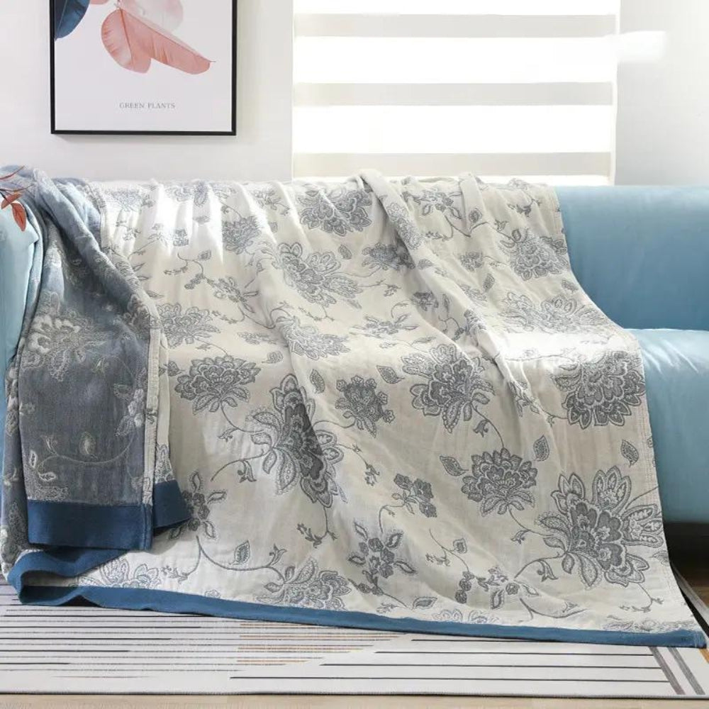 Blossom Haven – Luxe Cotton Blanket with Five-Layer Mesh Structure