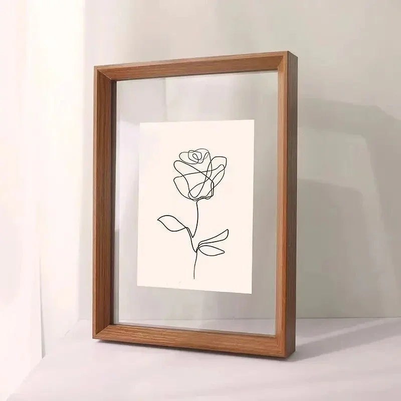 Wooden Floating Photo Frame with Glass on Both Sides for Art and Posters