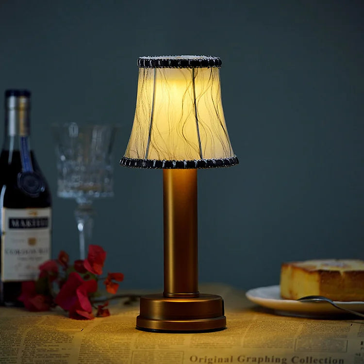 LuxeLoom – Cordless Table Lamp with Refined Fabric Shade and LED Lighting