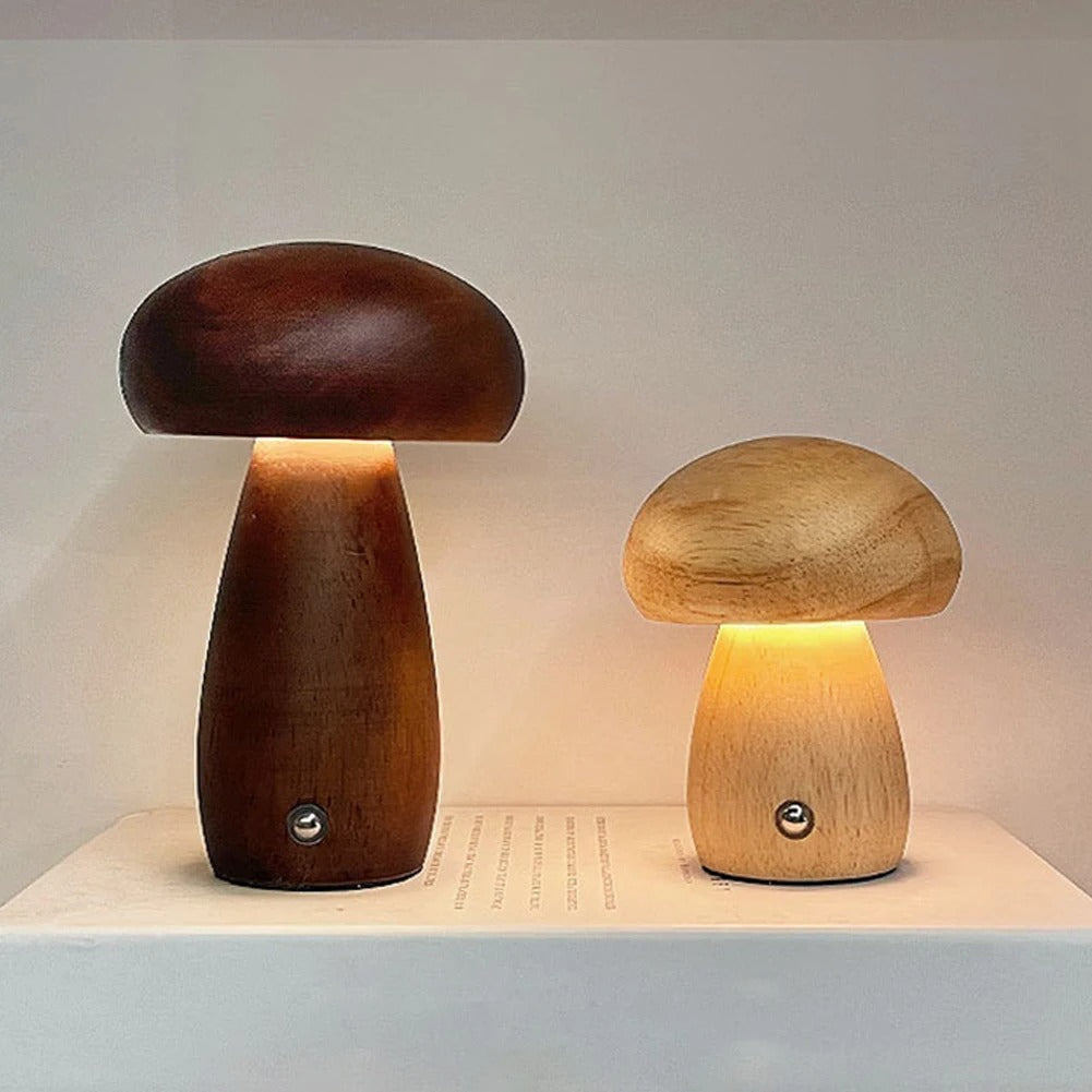 MushroomGlow – Wooden Table Lamp with Natural and Modern Design