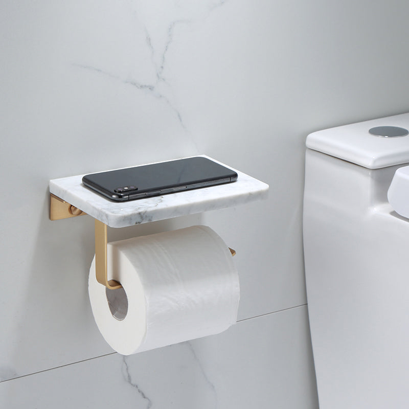 Auréno Luxe Bathroom Accessory Set – Polished Brass & Marble Look for a Timeless Interior