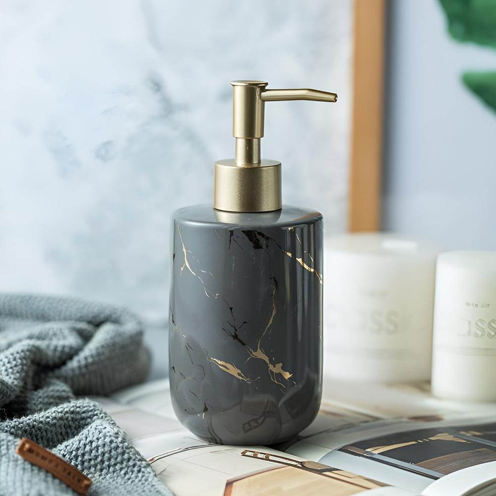 Marbella Luxe Soap Dispenser – Stylish Marble Look with Golden Accents for an Elegant Interior