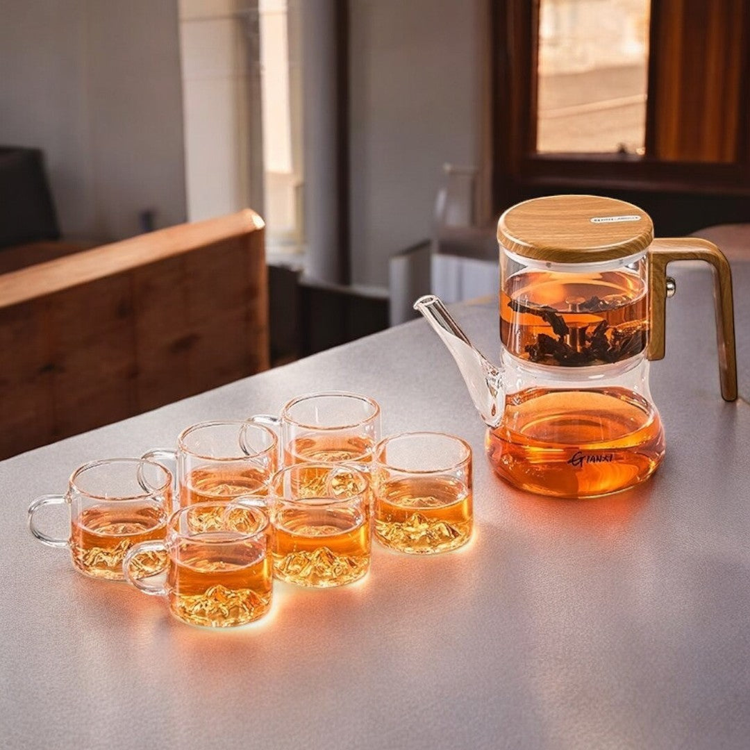 AurumFlow Luxe Glass Teapot – Elegant Design with Magnetic Filter System for a Stylish Tea Moment