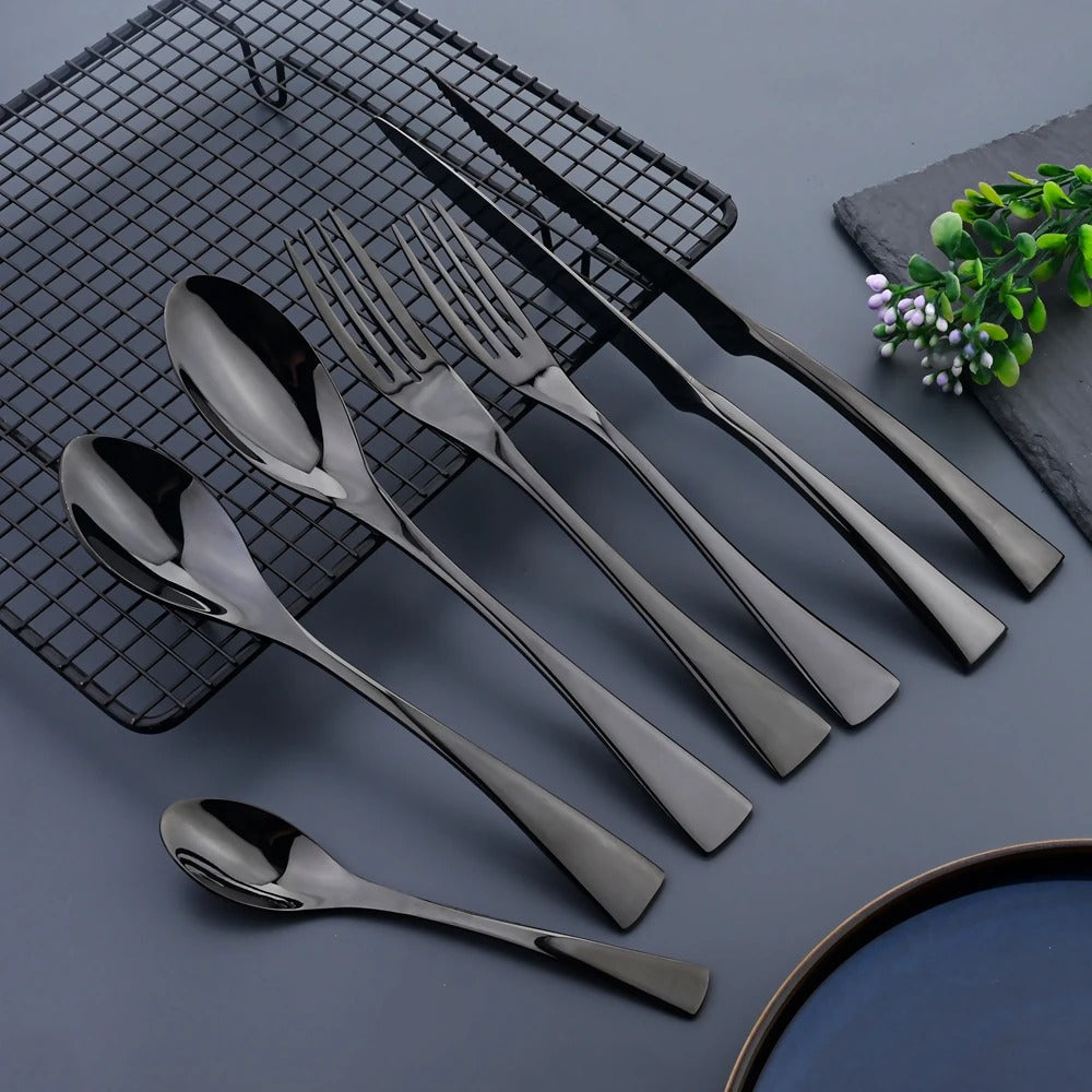 Noire Elegance – Luxury Black Cutlery Set in Stainless Steel (24/42/48/84-piece)