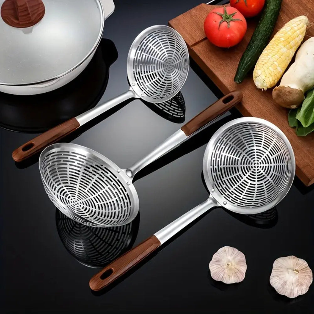 CulinaVerde Luxe Stainless Steel Wooden Skimmer – Stylish & Functional for the Modern Kitchen