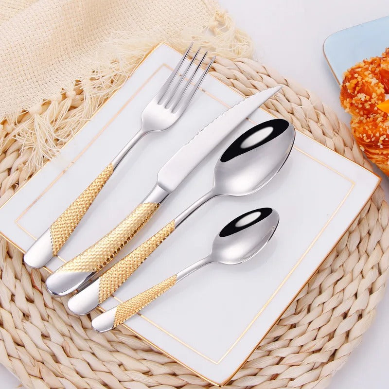 Ferran Elegance – Luxury Stainless Steel Cutlery Set with Diagonal Texture (24/30/48/60-piece)