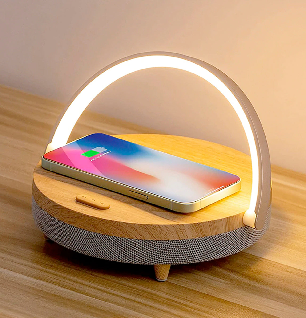 LumeSync – 4-in-1 Dimmable Bed Lamp with Wireless Charger and Bluetooth Speaker