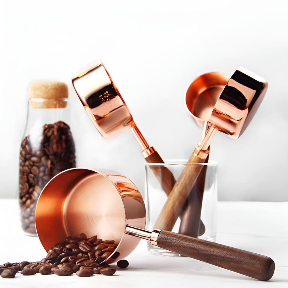 CopperLuxe – Stylish Stainless Steel Measuring Cups & Spoons with Wooden Handle