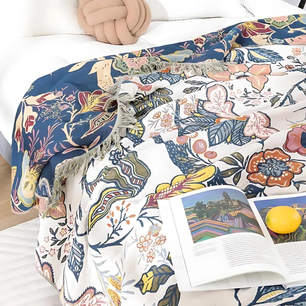 FloraLoom Luxe Cotton Living Throw – Stylish Jacquard Blanket for a Warm & Elegant Interior