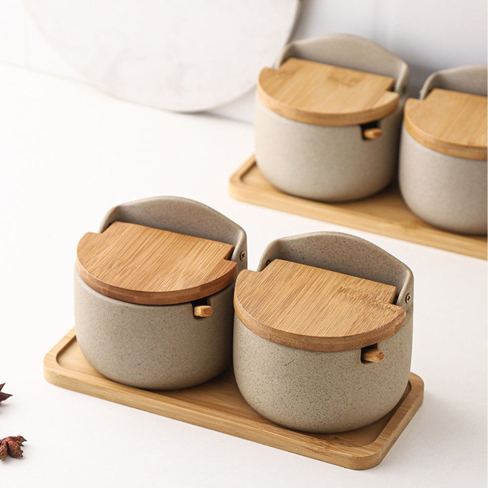 BambooLuxe Ceramic Herb Jars – Stylish Set with Natural Elegant Touch for an Organized Kitchen