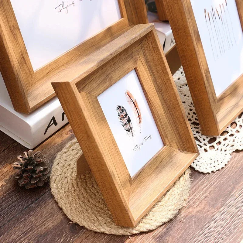 Cadre Photo Effet Bois Rustique avec Passe-Partout pour Étagère et Buffet