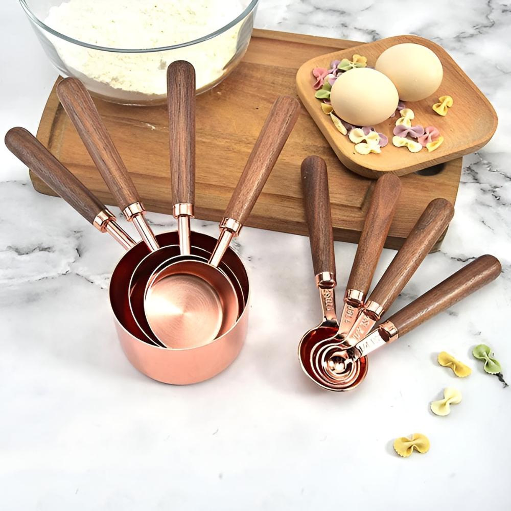 CopperLuxe – Stylish Stainless Steel Measuring Cups & Spoons with Wooden Handle