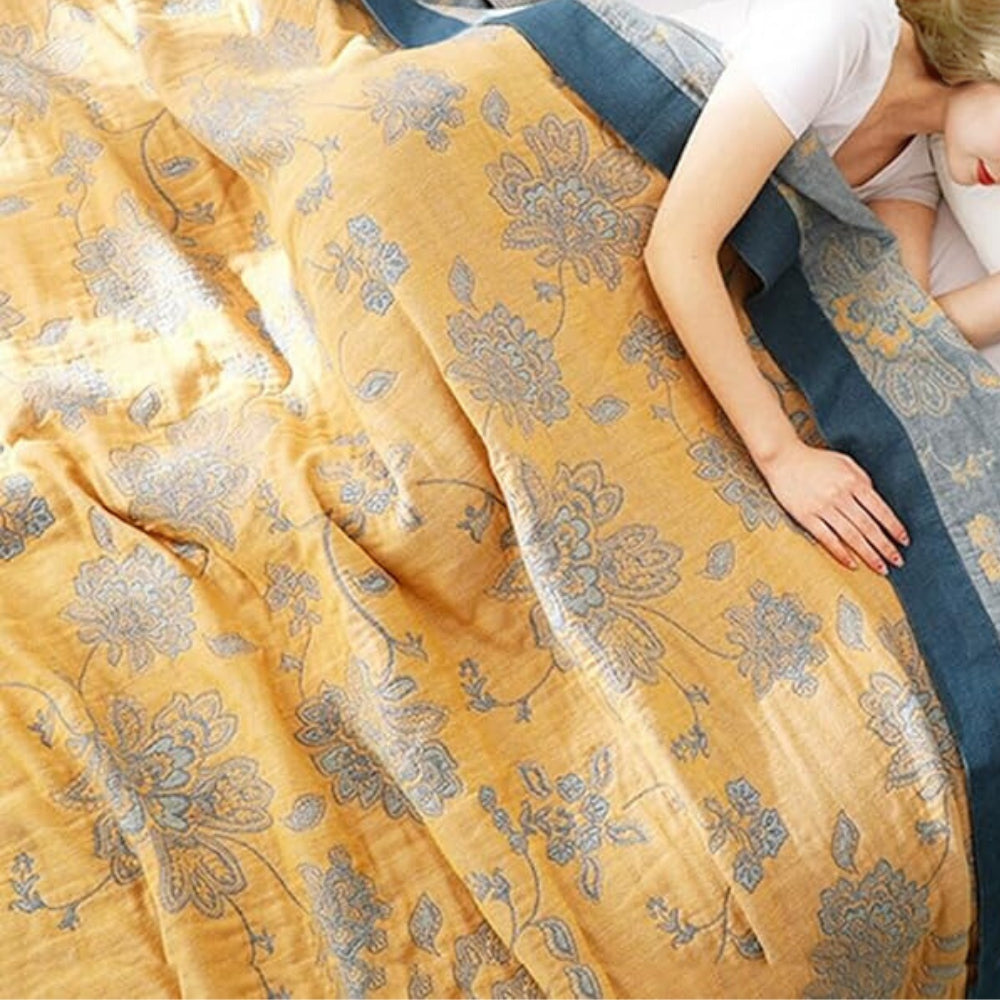 Blossom Haven – Luxe Cotton Blanket with Five-Layer Mesh Structure