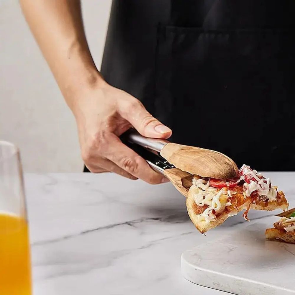 AurumWood Luxe Kitchen Tongs Set – Stylish Stainless Steel & Wooden Tongs for Refined Cooking