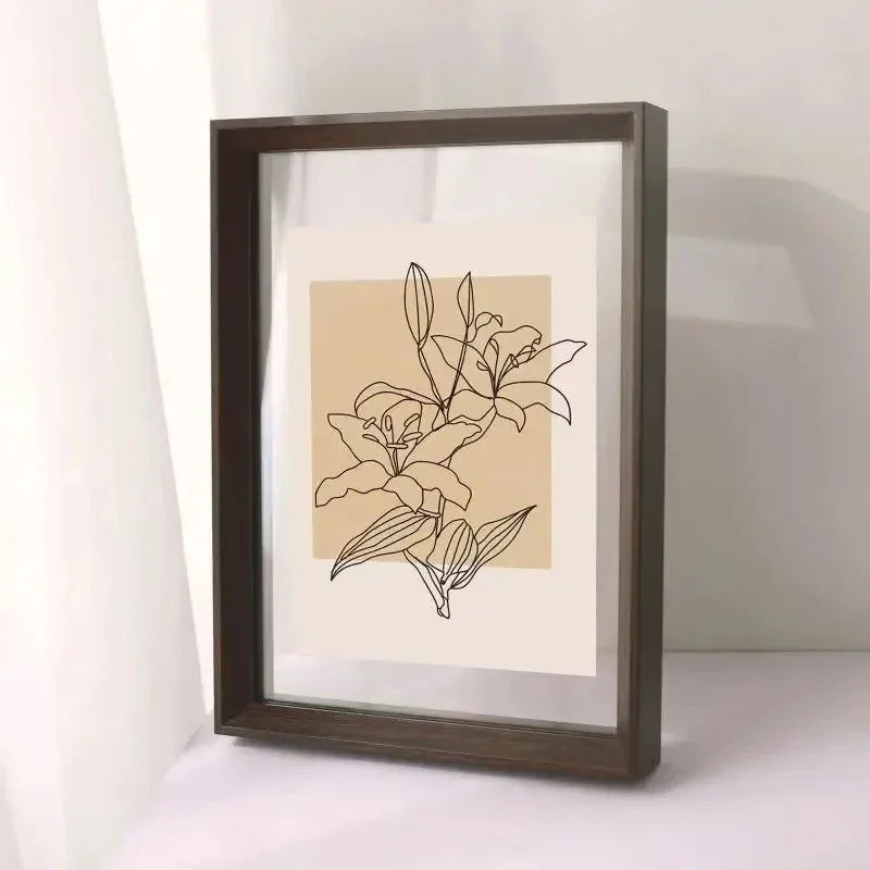 Wooden Floating Photo Frame with Glass on Both Sides for Art and Posters