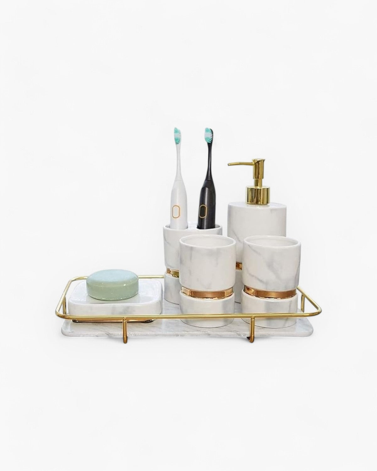 The Marble Elegance – Luxury Marble Bathroom Set with Golden Accents (6-piece)
