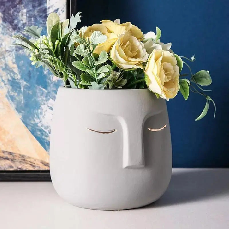 ZenVase – Luxe Keramische Slaapgezicht Bloempot met Abstracte Elegantie