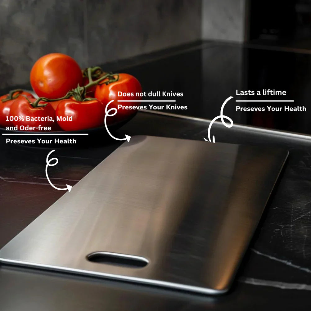 TitanEdge – 100% Stainless Steel Antibacterial Cutting Board for Hygienic and Durable Cooking