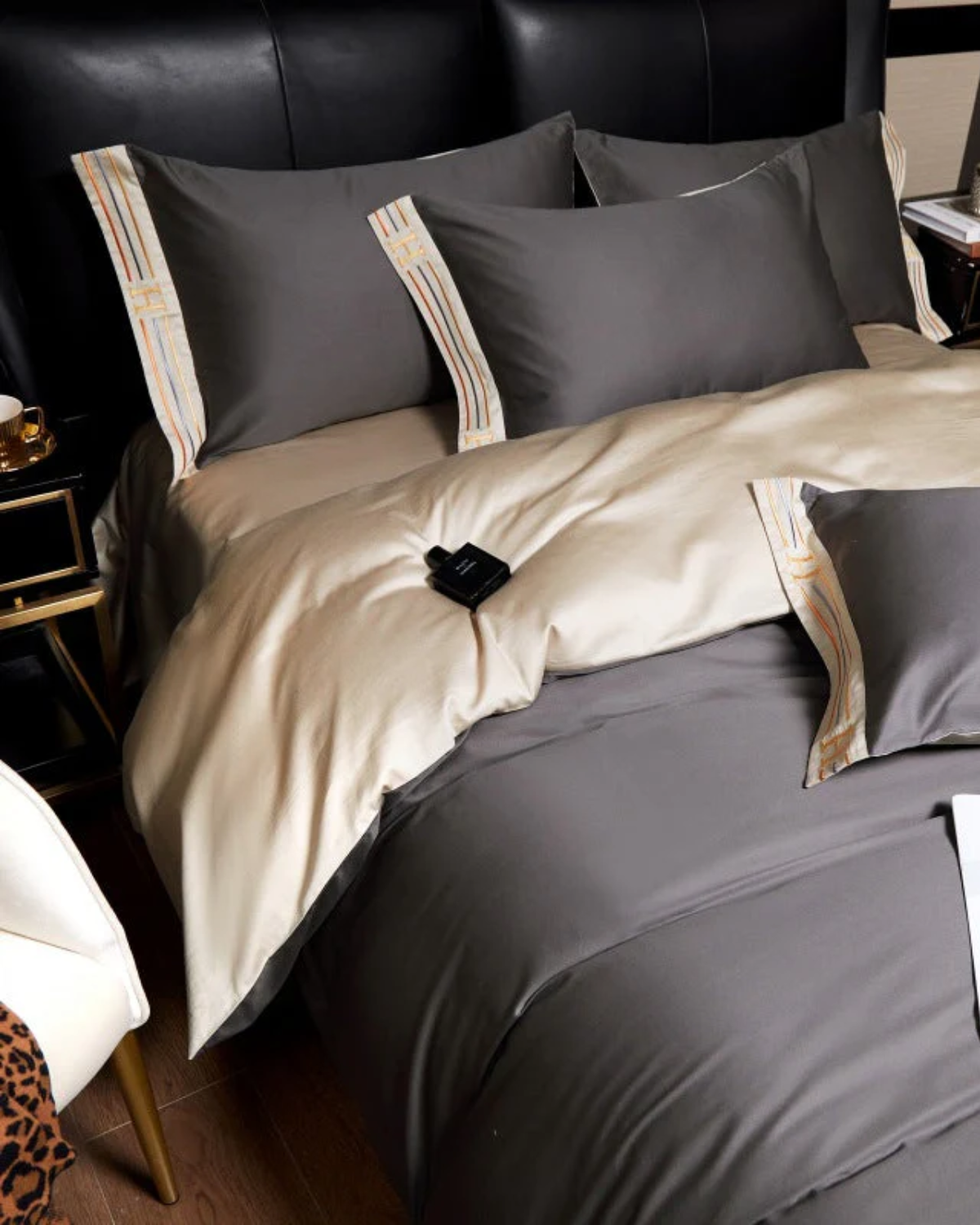 Serenity Luxe – 4-piece Cotton Satin Bedding Set with Elegant Embroidery