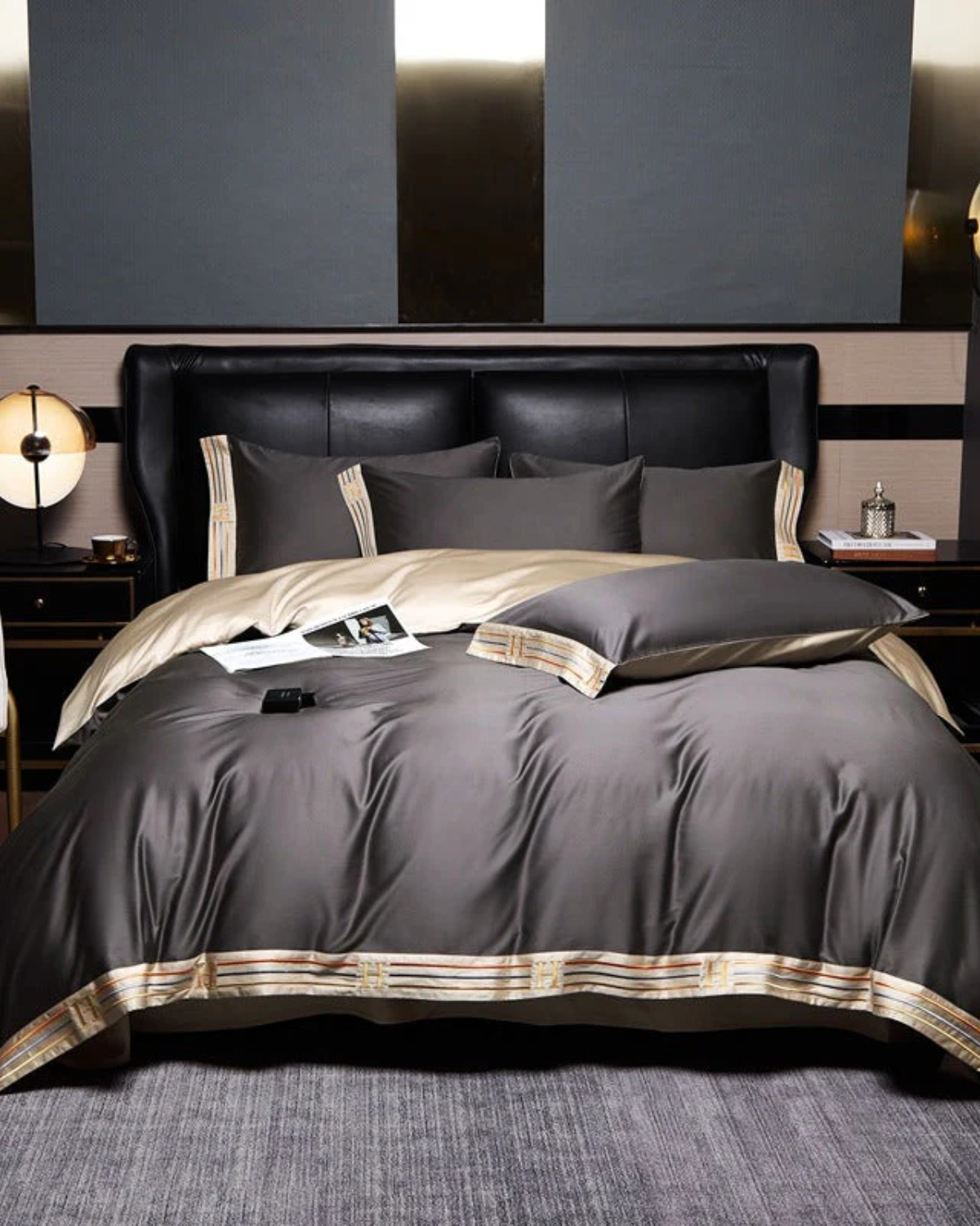 Serenity Luxe – 4-piece Cotton Satin Bedding Set with Elegant Embroidery