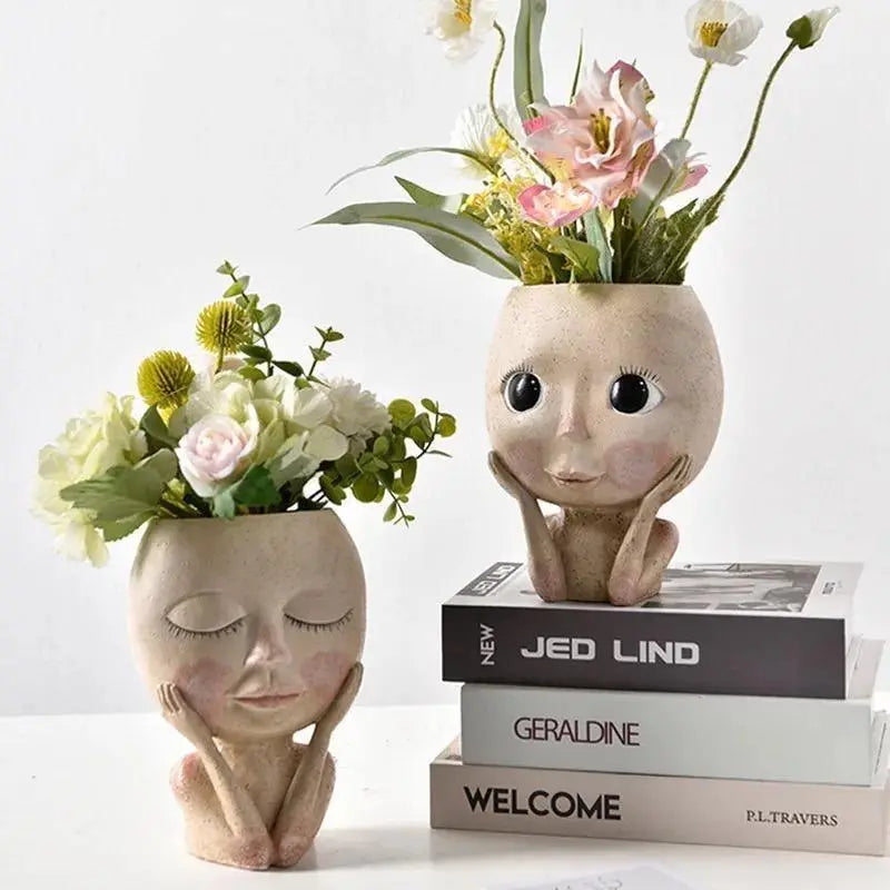 BlushBloom – Elegant Resin Plant Pot with Artistic Facial Details