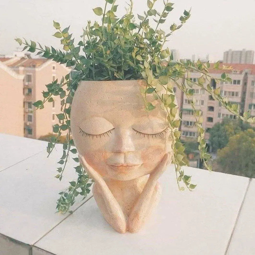BlushBloom – Elegant Resin Plant Pot with Artistic Facial Details
