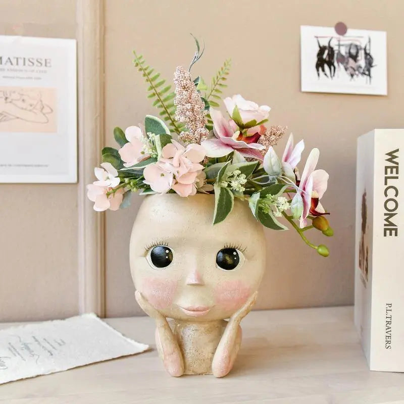 BlushBloom – Elegant Resin Plant Pot with Artistic Facial Details