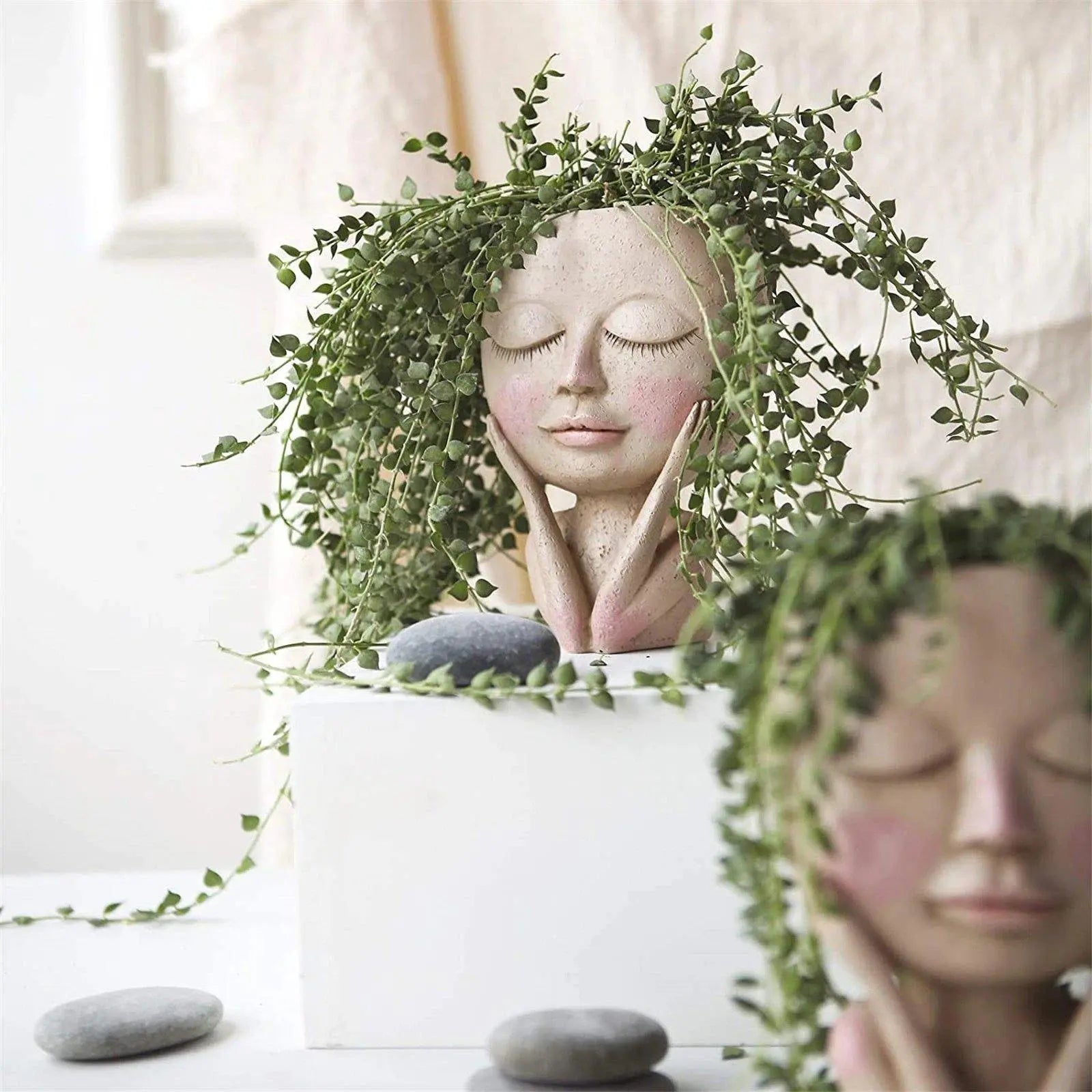 BlushBloom – Elegant Resin Plant Pot with Artistic Facial Details