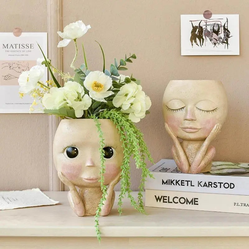 BlushBloom – Elegant Resin Plant Pot with Artistic Facial Details