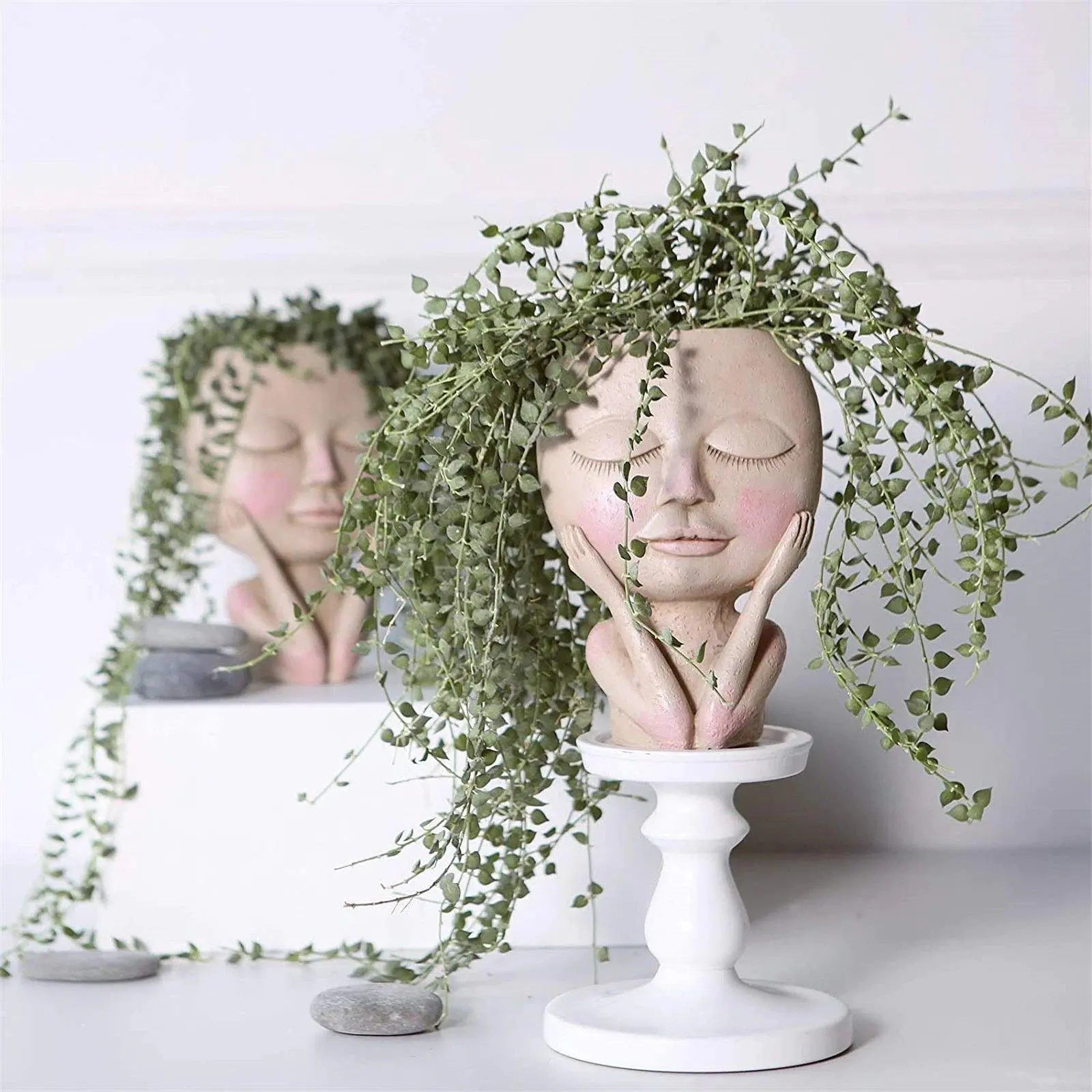BlushBloom – Elegant Resin Plant Pot with Artistic Facial Details