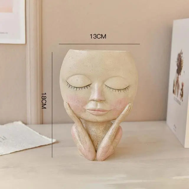 BlushBloom – Elegant Resin Plant Pot with Artistic Facial Details