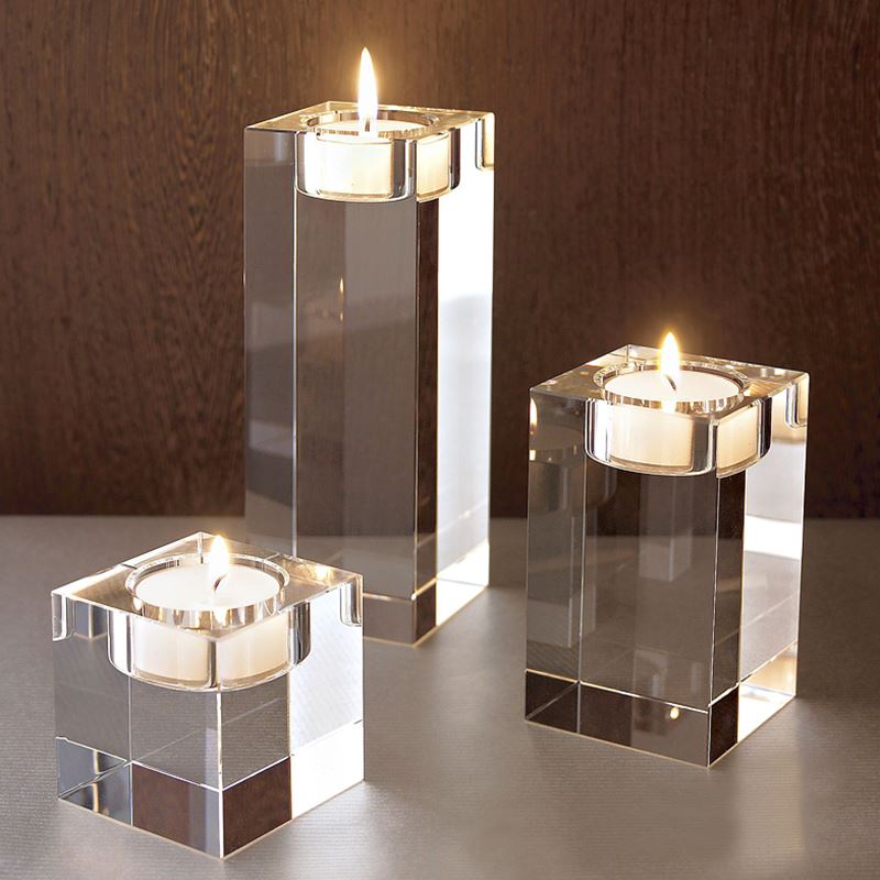 Set de Trois Porte-Bougies en Verre en Forme de Cube pour Table à Manger et Salon