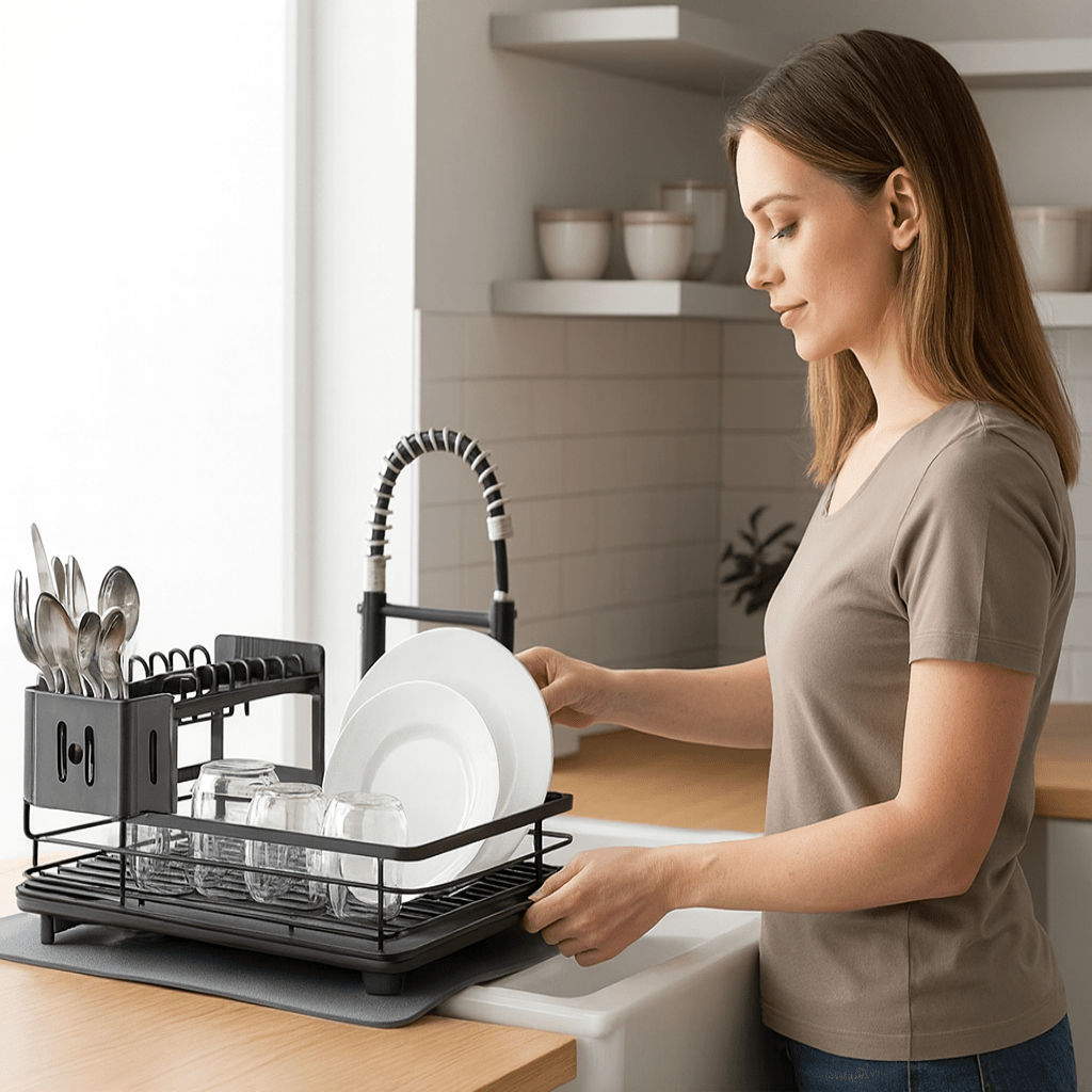 Foldable Stainless Steel Drying Rack with Silicone Feet for Kitchen