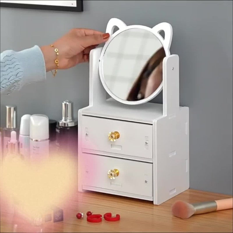 LumiCharm Elegant Makeup Mirror with Storage Drawer – Stylish Table Design for a Refined Beauty Routine