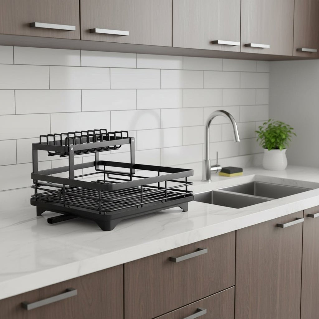 Foldable Stainless Steel Drying Rack with Silicone Feet for Kitchen