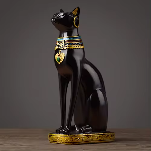 Pharaonic Elegance – Egyptian Cat Figurine with Gold Accents