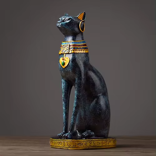 Pharaonic Elegance – Egyptian Cat Figurine with Gold Accents