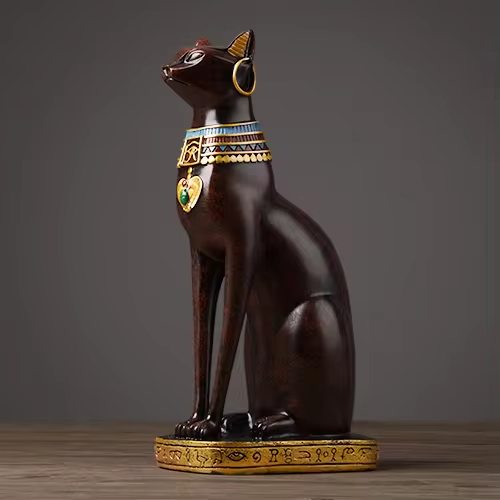 Pharaonic Elegance – Egyptian Cat Figurine with Gold Accents
