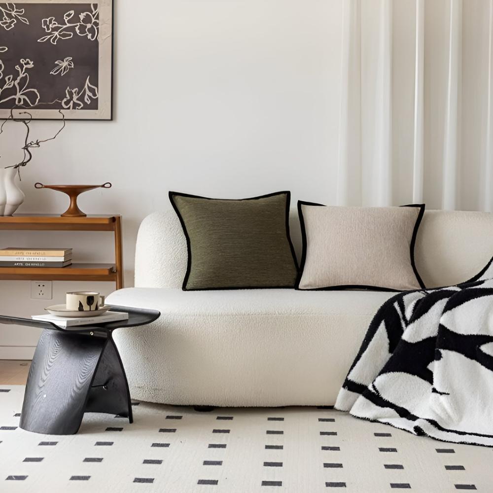 Housse de coussin décorative rétro française avec liseré noir et texture jacquard