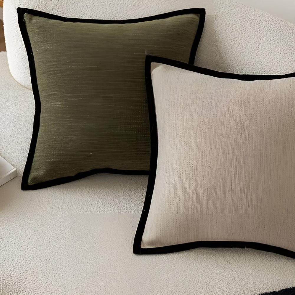 Housse de coussin décorative rétro française avec liseré noir et texture jacquard