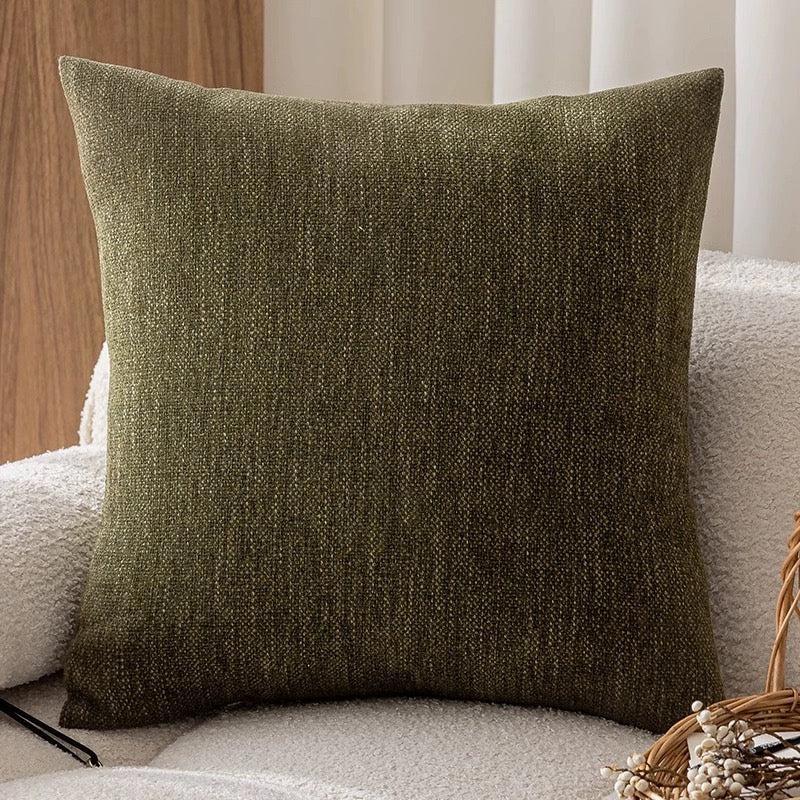 Housse de coussin décorative rétro française avec liseré noir et texture jacquard